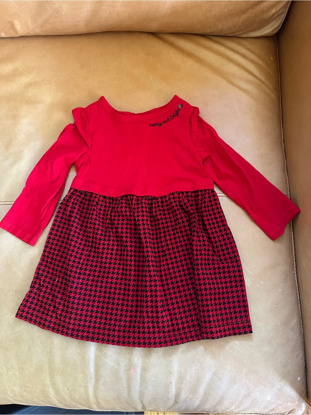 Carter's Red Long-Sleeve Dress with Houndstooth Skirt